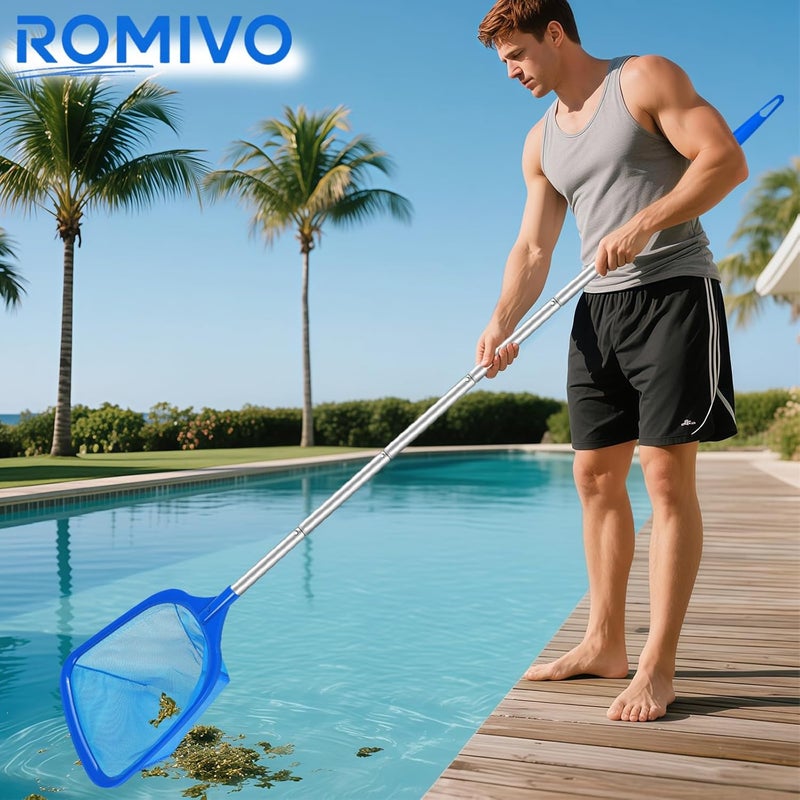 ROMIVO شبكة تصفية حمام السباحة الساخن، الطول 31.7'' إلى 5.7 قدم مع عمود ألمنيوم (6 أقسام) لحمامات السباحة فوق الأرض، شبكة تصفية دقيقة لحمامات السباحة/السبا/النافورات/برك تنظيف حمامات السباحة - Image 3